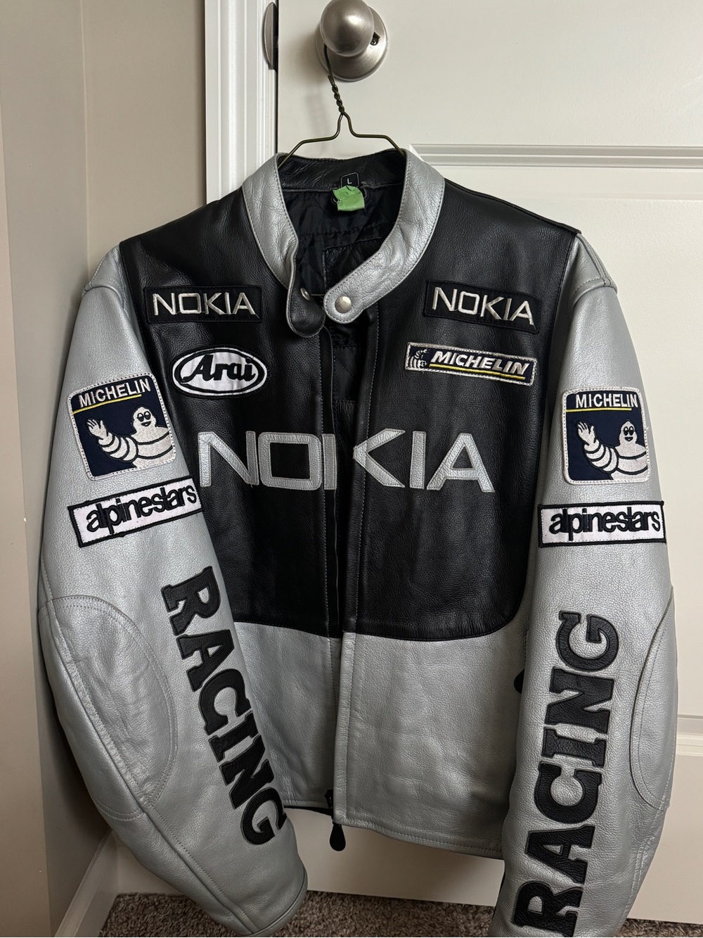Vintage Nokia Alpine Stars Men’s Black & Silver Racing Leather Jacket